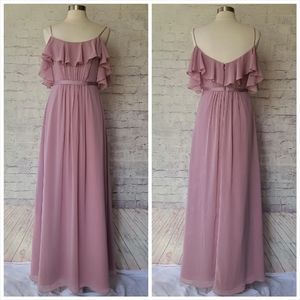 NWT David's Bridal Cold Shoulder Flutter Sleeve Chiffon Long Bridesmaid Dress 6